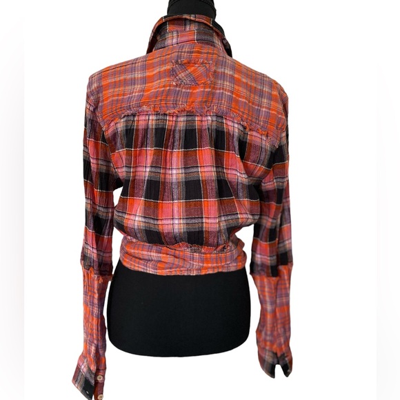 Free People We the Free Womens Multicolor Plaid Tie Waist Button Up Top Size M - Picture 2 of 12